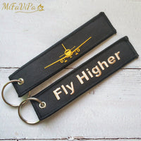 Thumbnail for 1 PC GOLDEN PLANE KEYCHAIN FASHION TRINKET BLACK EMBROIDERY FLY HIGHER KEY CHAIN - PILOTSX