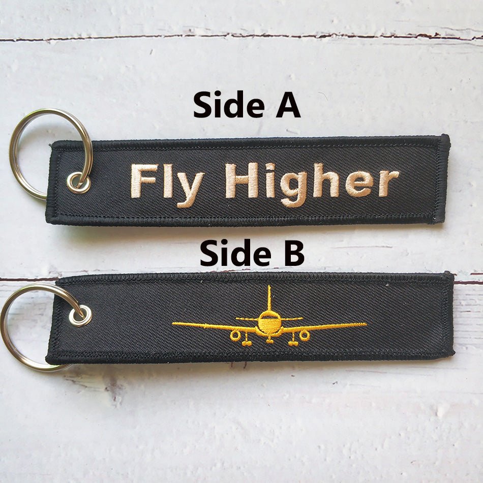 1 PC GOLDEN PLANE KEYCHAIN FASHION TRINKET BLACK EMBROIDERY FLY HIGHER KEY CHAIN - PILOTSX