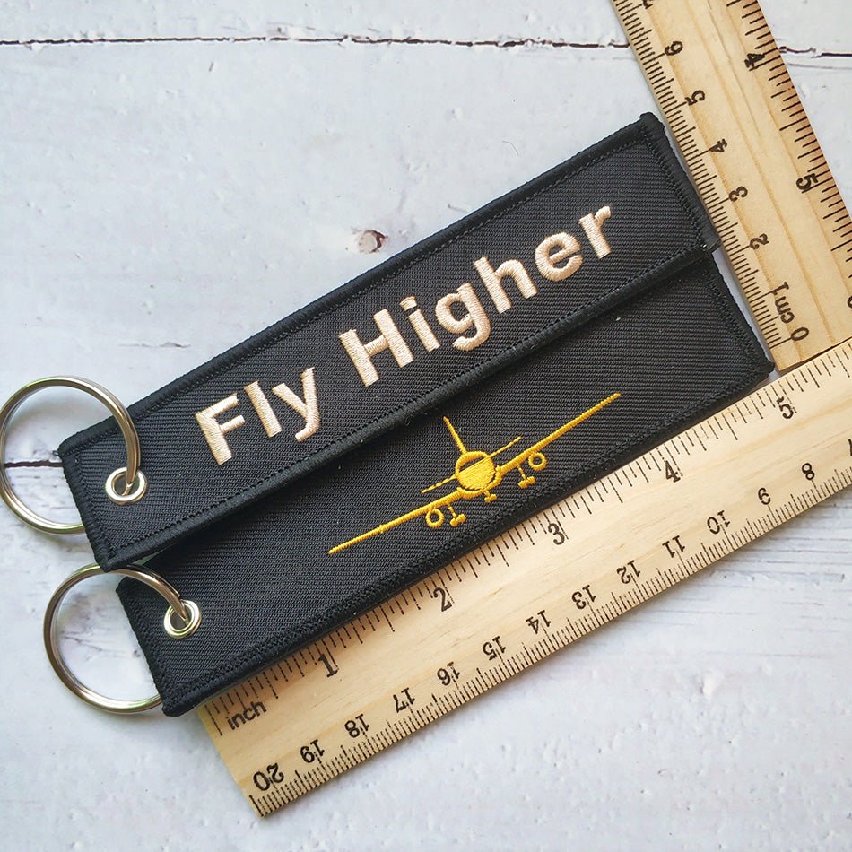 1 PC GOLDEN PLANE KEYCHAIN FASHION TRINKET BLACK EMBROIDERY FLY HIGHER KEY CHAIN - PILOTSX