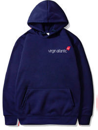 Thumbnail for a blue sweatshirt with the word, virgin atlantic on it