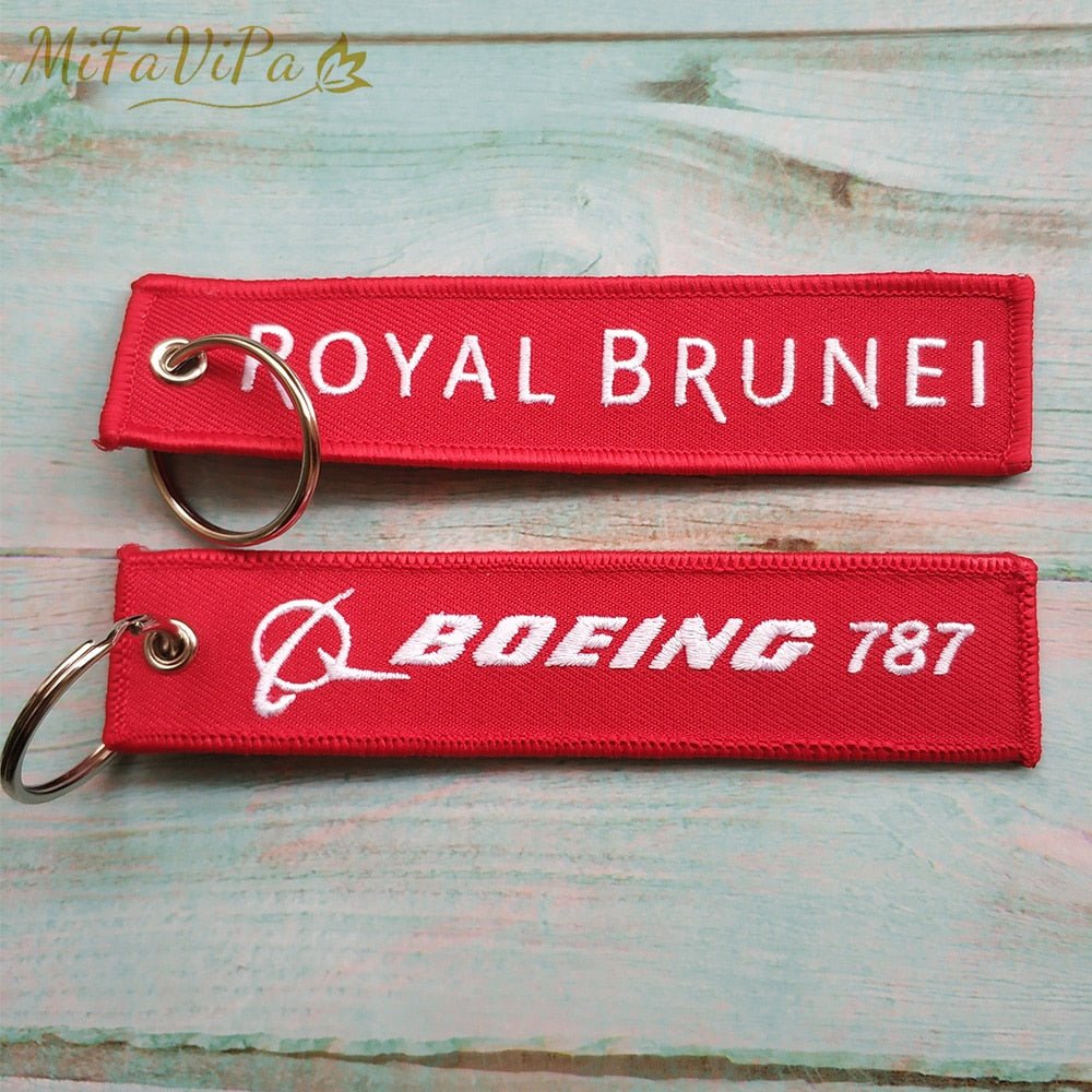 2 PCS A ROYAL BRUNEI SIDE B BOEING 787 EMBROIDERY KEY CHAIN - PILOTSX