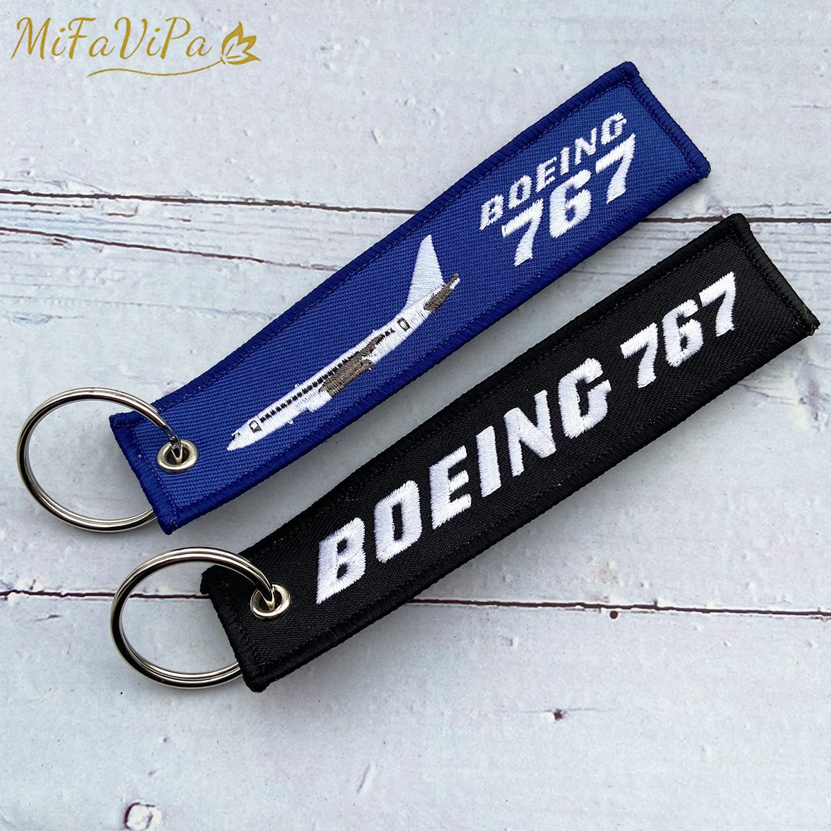 2 PCS BLACK AND BLUE EMBROIDERY BOEING 767 FASHION TRINKET KEYCHAIN - PILOTSX