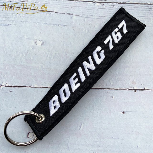 2 PCS BLACK AND BLUE EMBROIDERY BOEING 767 FASHION TRINKET KEYCHAIN - PILOTSX