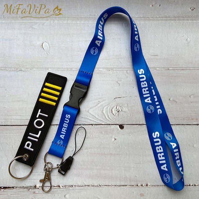 2 PCS BLACK PILOT SLEUTELHANGE KEYCHAIN AIRBUS NECK STRAP AIRPLANE - PILOTSX