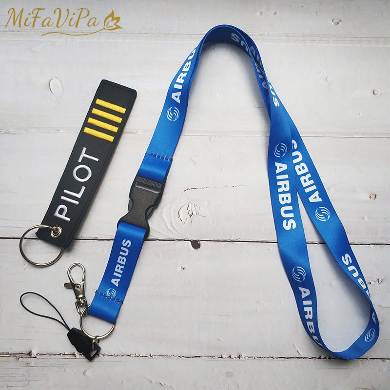 2 PCS BLACK PILOT SLEUTELHANGE KEYCHAIN AIRBUS NECK STRAP AIRPLANE - PILOTSX