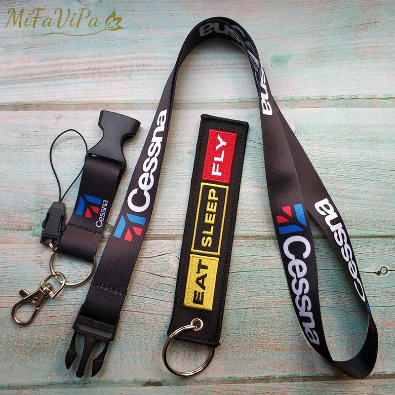 2 PCS BLUE AIRBUS FASHION BLACK CESSNA LANYARDS NECK STRAP KEY CHAIN - PILOTSX