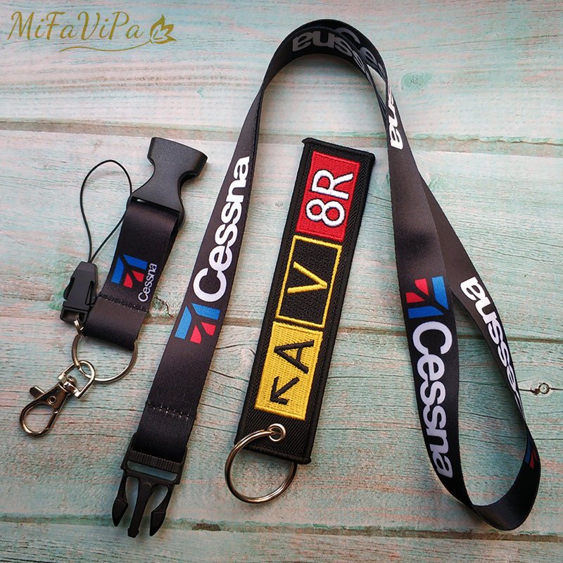 2 PCS FASHION BLACK CESSNA LANYARDS NECK STRAP CHAVEIRO EAT SLEEP FLY KEY CHAIN - PILOTSX