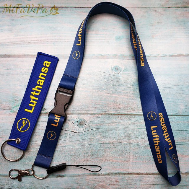 2 PCS LUFTHANSA PORTE - CLEFS KEYCHAINS BLUE NECK STRAP KEY CHAIN FLIGHT - PILOTSX