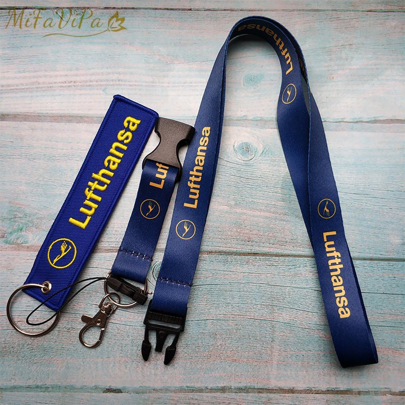 2 PCS LUFTHANSA PORTE - CLEFS KEYCHAINS BLUE NECK STRAP KEY CHAIN FLIGHT - PILOTSX