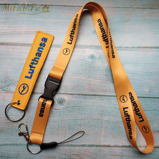 2 PCS LUFTHANSA PORTE - CLEFS KEYCHAINS BLUE NECK STRAP KEY CHAIN FLIGHT - PILOTSX