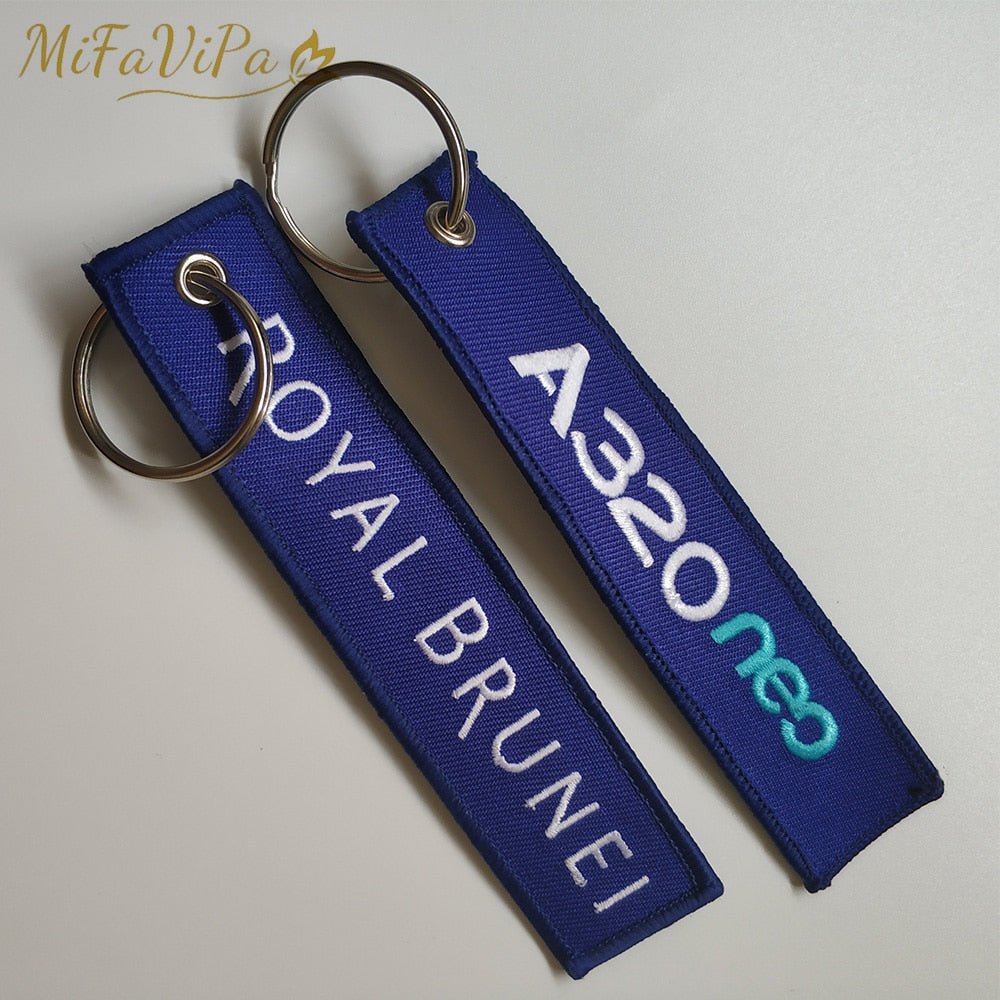 2 PCS ROYAL BRUNEI A320 EMBROIDERY KEY CHAIN - PILOTSX