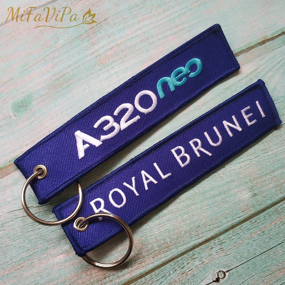 2 PCS ROYAL BRUNEI A320 EMBROIDERY KEY CHAIN - PILOTSX