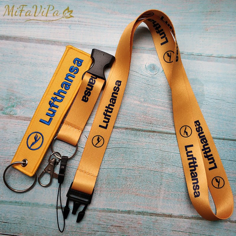 2 PCS YELLOW LUFTHANSA PORTE - CLEFS KEYCHAINS NECK STRAP - PILOTSX