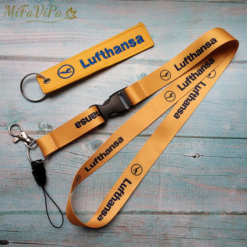 2 PCS YELLOW LUFTHANSA PORTE - CLEFS KEYCHAINS NECK STRAP - PILOTSX