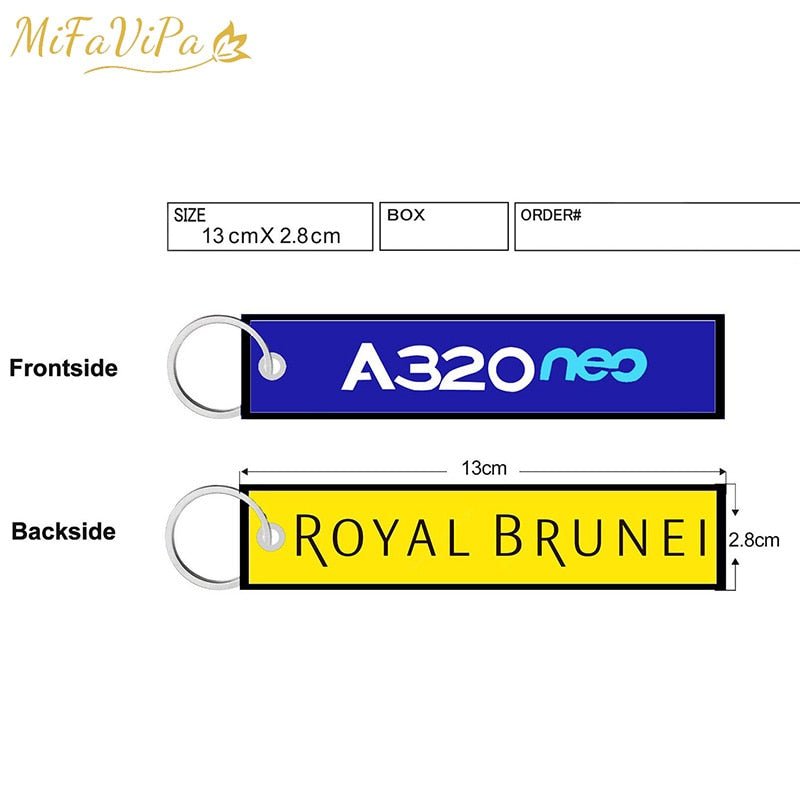 2 PCSA ROYAL BRUNEI SIDE B A320 EMBROIDERY KEY CHAIN - PILOTSX