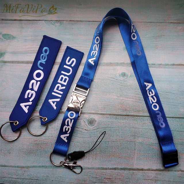 3 PCS BLUE A320 NEO LANYARDS KEYCHAIN FASHION TRINKET - PILOTSX