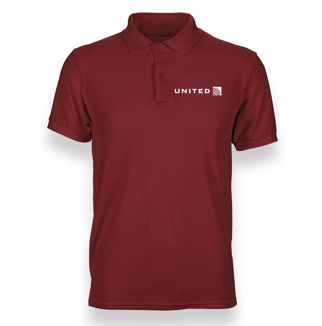 a red polo shirt with the united logo on it