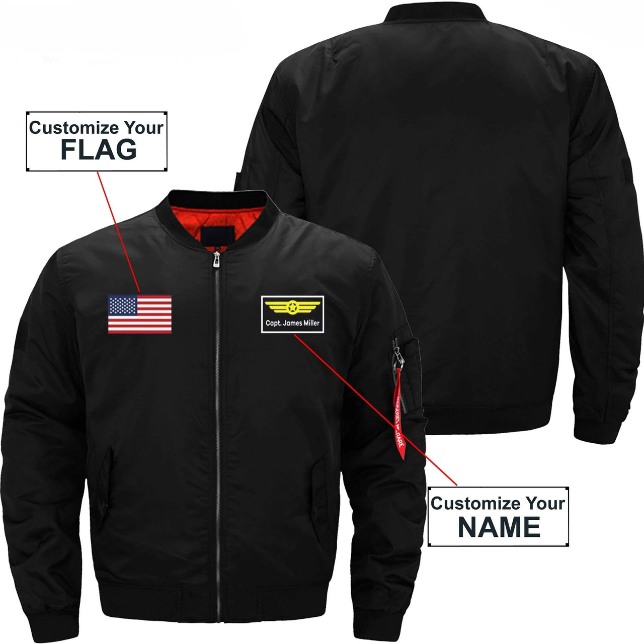 CUSTOM FLAG & NAME WITH BADGE 2 DESIGNED PILOT  S - JACKET THE AV8R