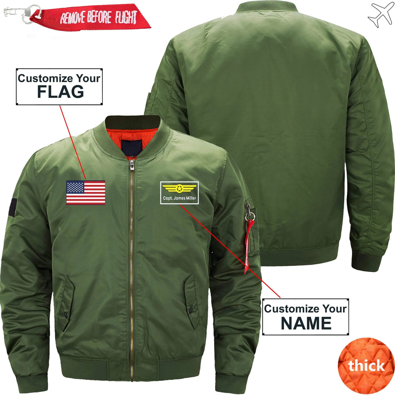 CUSTOM FLAG & NAME WITH BADGE 2 DESIGNED PILOT  S - JACKET THE AV8R