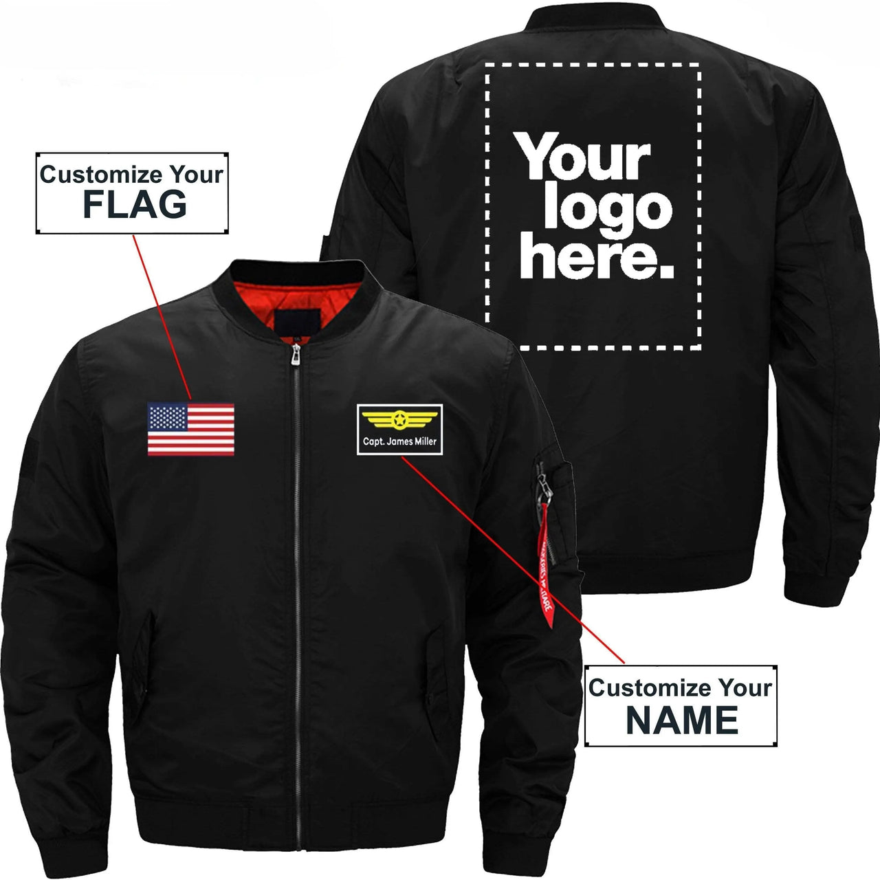 CUSTOM FLAG, LOGO & NAME WITH BADGE DESIGNED - JACKET THE AV8R