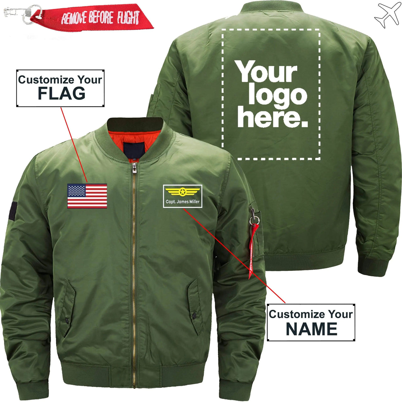 CUSTOM FLAG, LOGO & NAME WITH BADGE DESIGNED - JACKET THE AV8R