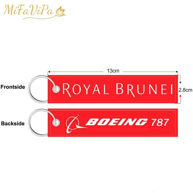 A ROYAL BRUNEI SIDE B BOEING 787 EMBROIDERY KEY CHAIN - PILOTSX