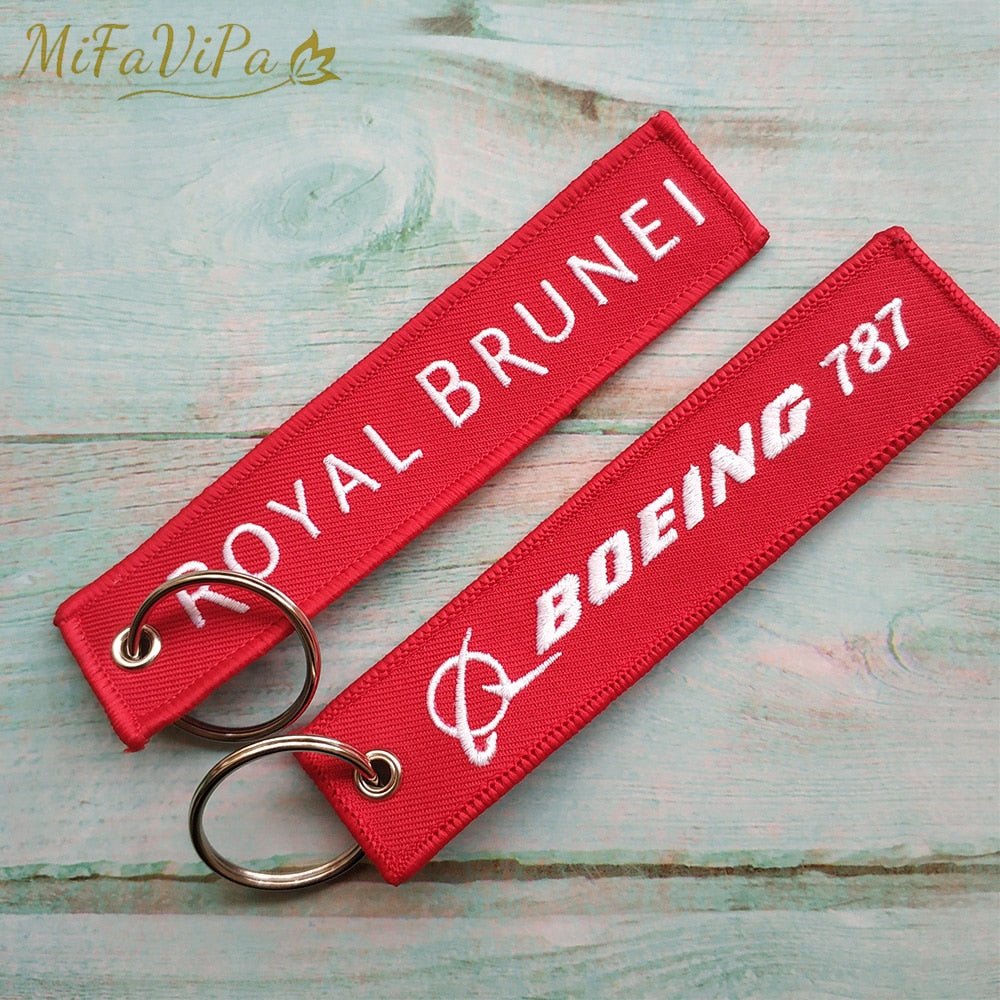 A ROYAL BRUNEI SIDE B BOEING 787 EMBROIDERY KEY CHAIN - PILOTSX