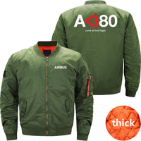 Thumbnail for AIRBUS A380 LOVE AT FIRST FLIGHT Ma-1 Bomber Jacket Flight Jacket Aviator Jacket THE AV8R