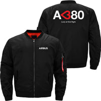 Thumbnail for AIRBUS A380 LOVE AT FIRST FLIGHT Ma-1 Bomber Jacket Flight Jacket Aviator Jacket THE AV8R