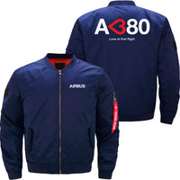 Thumbnail for AIRBUS A380 LOVE AT FIRST FLIGHT Ma-1 Bomber Jacket Flight Jacket Aviator Jacket THE AV8R