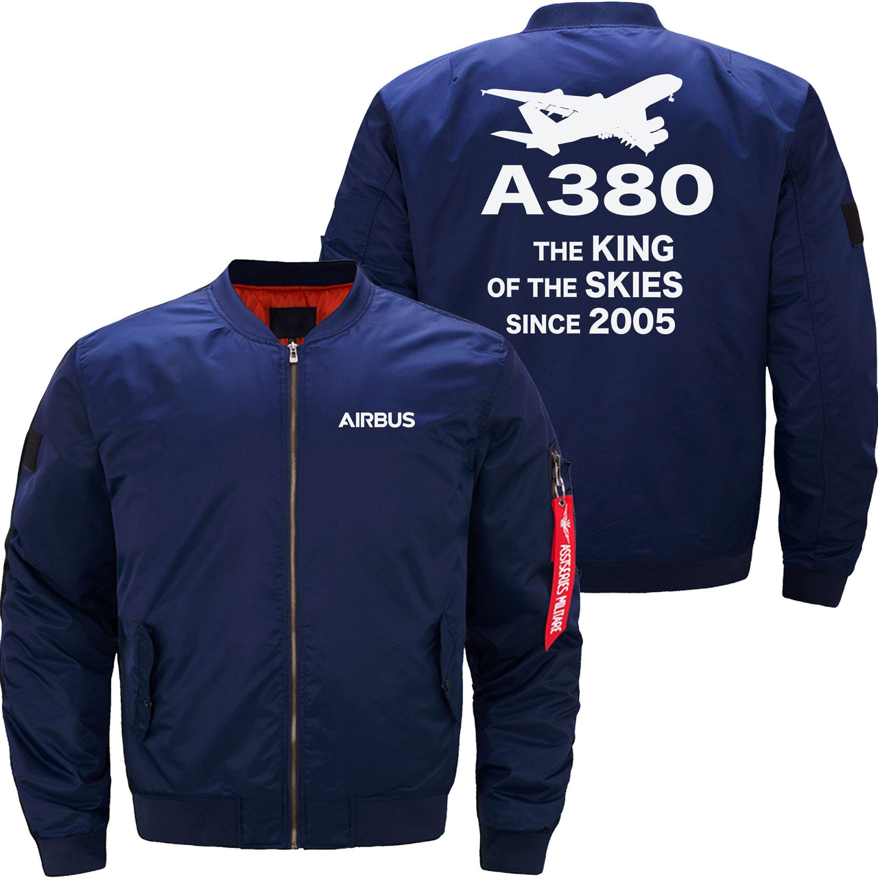 AIRBUS A380 THE KING OF THE SKIES SINCE 2005 Ma-1 Bomber Jacket Flight Jacket Aviator Jacket THE AV8R