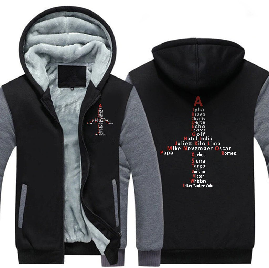 AVIATION PHONETIC ALPHABET DESIGNED ZIPPER SWEATER THE AV8R