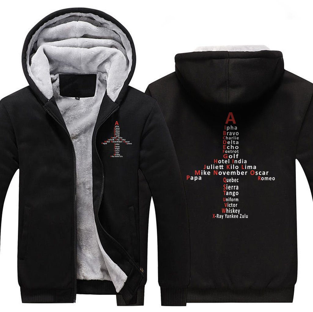 AVIATION PHONETIC ALPHABET DESIGNED ZIPPER SWEATER THE AV8R