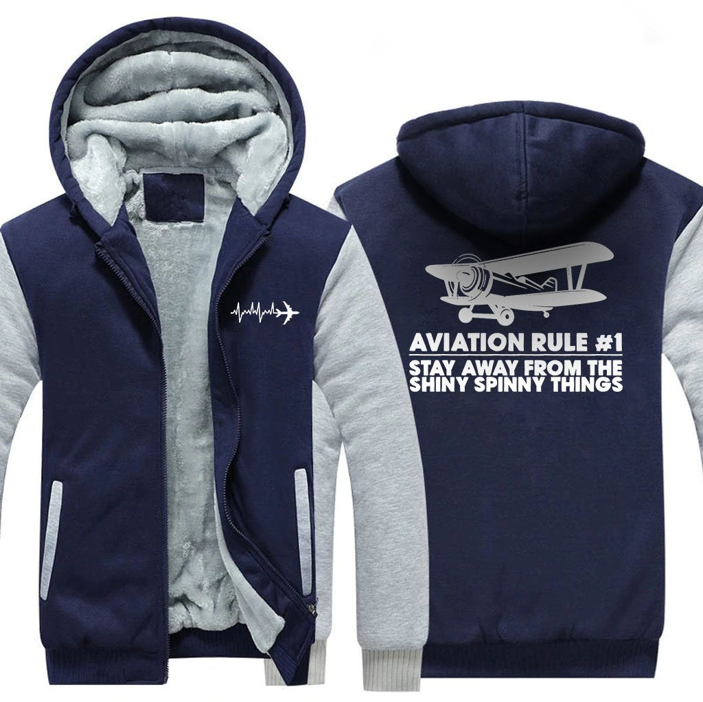 AVIATION RULE #1 STAY ALWAYS FROM THE SHINY SPINNY THINGS ZIPPER SWEATER THE AV8R