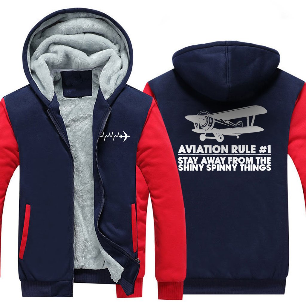 AVIATION RULE #1 STAY ALWAYS FROM THE SHINY SPINNY THINGS ZIPPER SWEATER THE AV8R