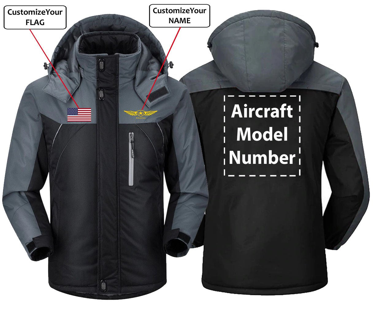 CUSTOM NAME, FLAG AND AIRCRAFT MODEL NUMBER DESIGNED WINDBREAKER JACKET THE AV8R