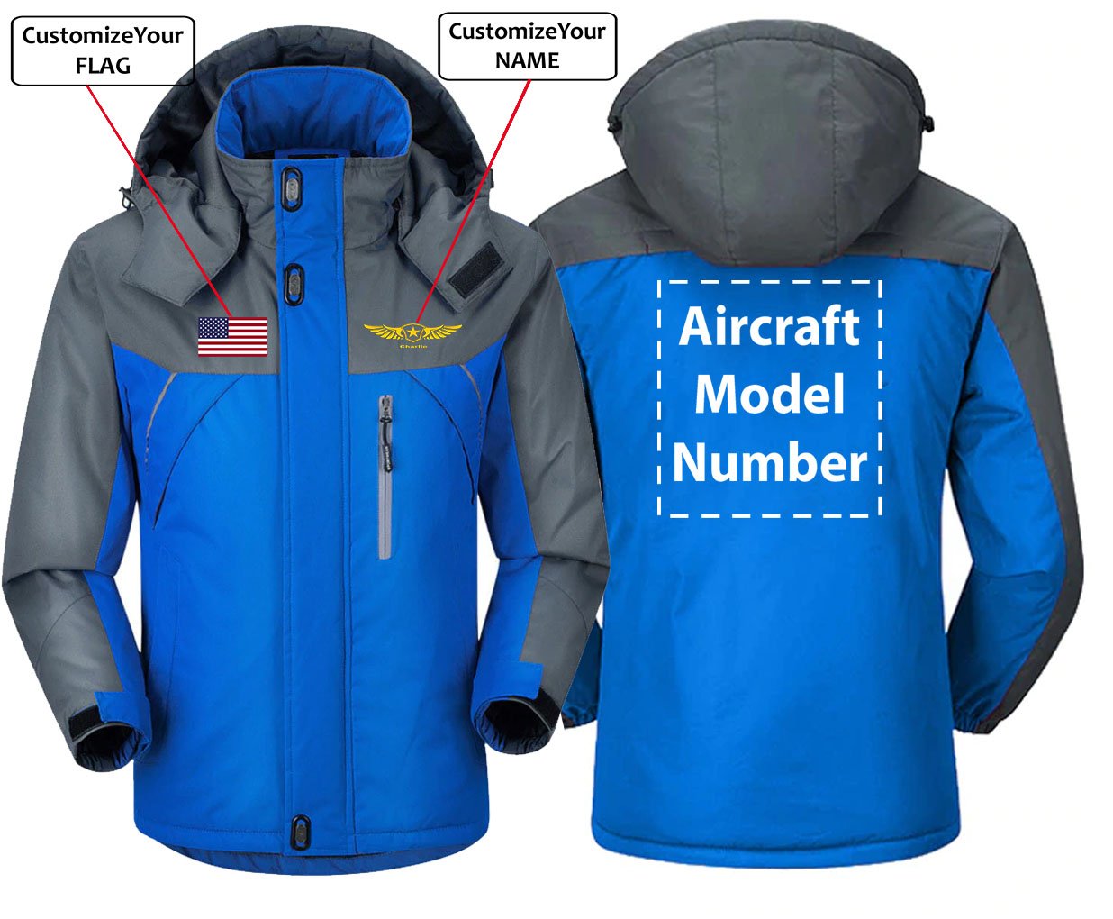 CUSTOM NAME, FLAG AND AIRCRAFT MODEL NUMBER DESIGNED WINDBREAKER JACKET THE AV8R