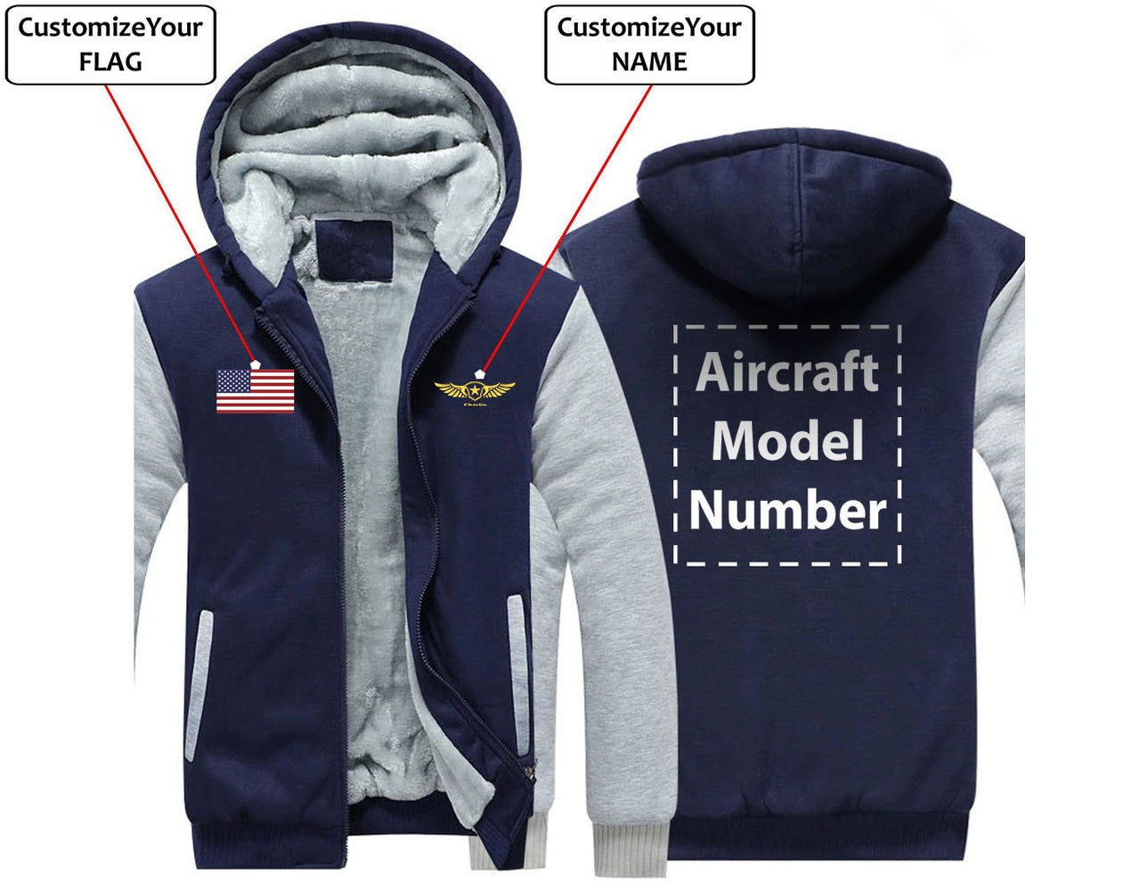 CUSTOM THE FLAG & NAME WITH AIRCRAFT MODEL NUMBER ZIPPER SWEATERS THE AV8R