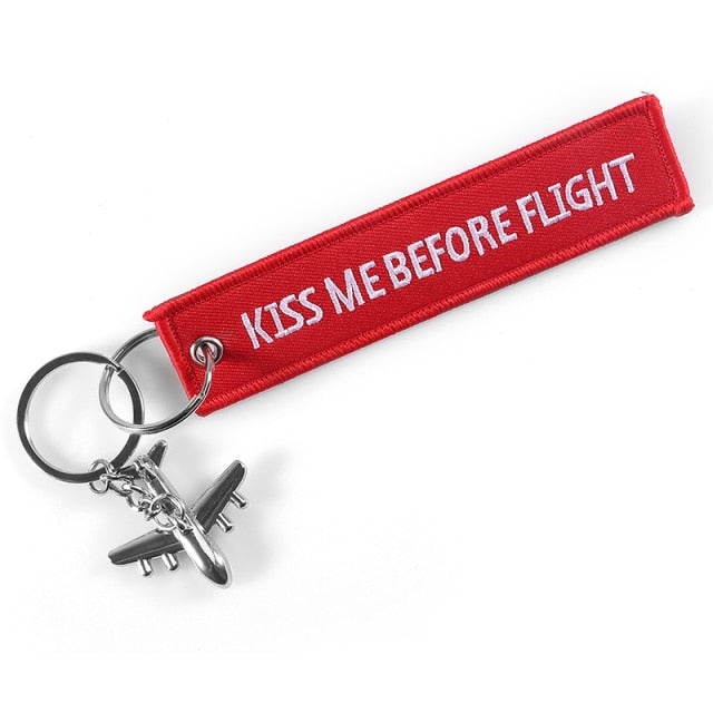 Pink Kiss Me Before Flight  Embroidery Keychain THE AVIATOR