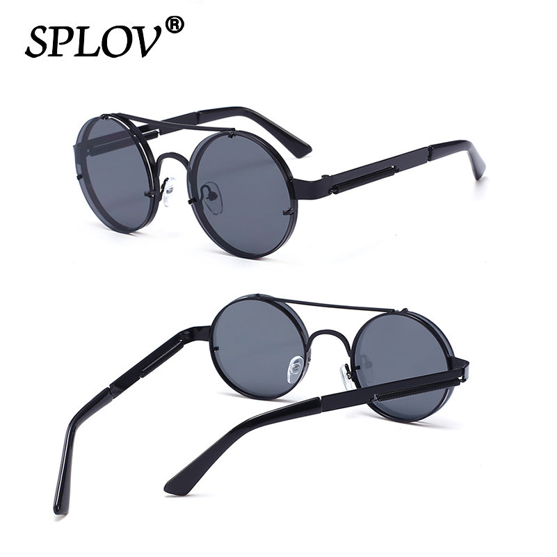 Vintage Steam Punk Round Sunglasses Men Women Retro Metal Double Beams Sun Glasses AV8R