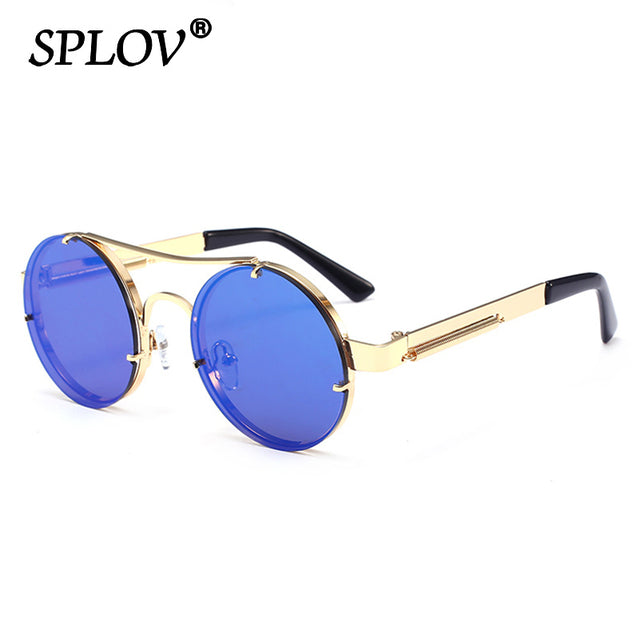 Vintage Steam Punk Round Sunglasses Men Women Retro Metal Double Beams Sun Glasses AV8R