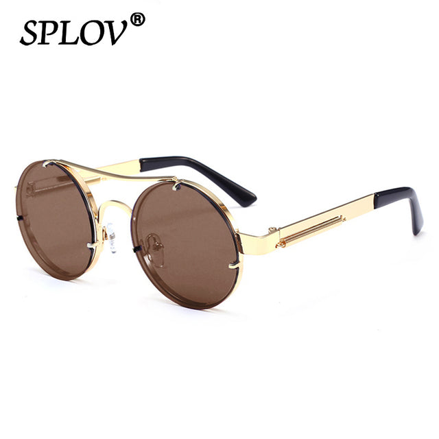 Vintage Steam Punk Round Sunglasses Men Women Retro Metal Double Beams Sun Glasses AV8R