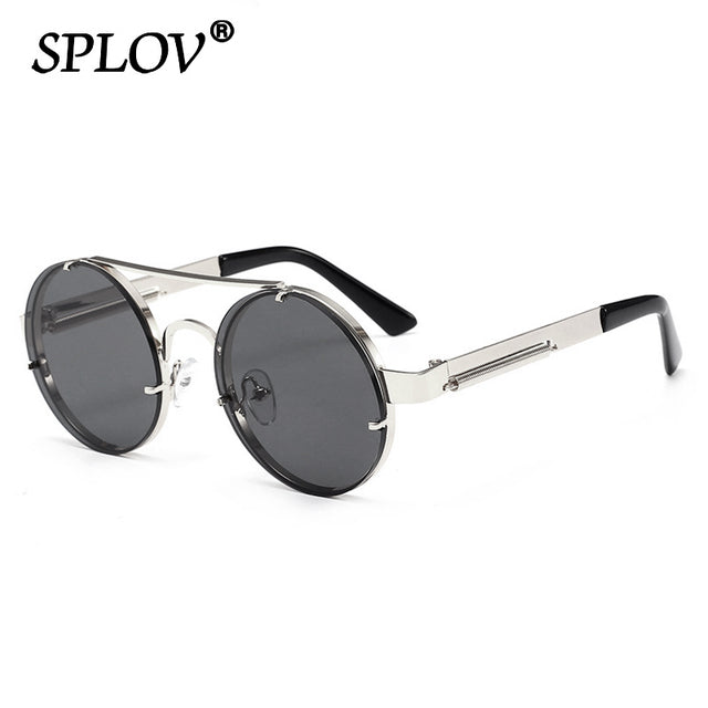 Vintage Steam Punk Round Sunglasses Men Women Retro Metal Double Beams Sun Glasses AV8R