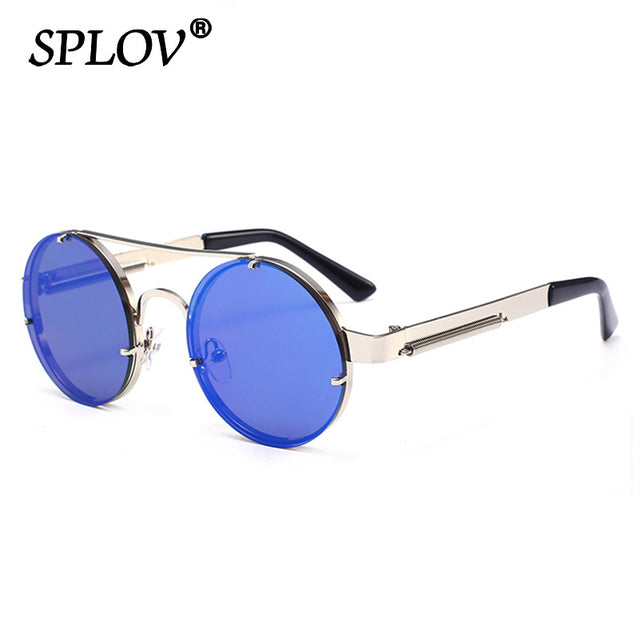 Vintage Steam Punk Round Sunglasses Men Women Retro Metal Double Beams Sun Glasses AV8R