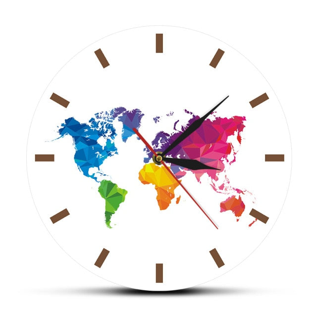 Unique Colorful World Map Wall Clock THE AVIATOR