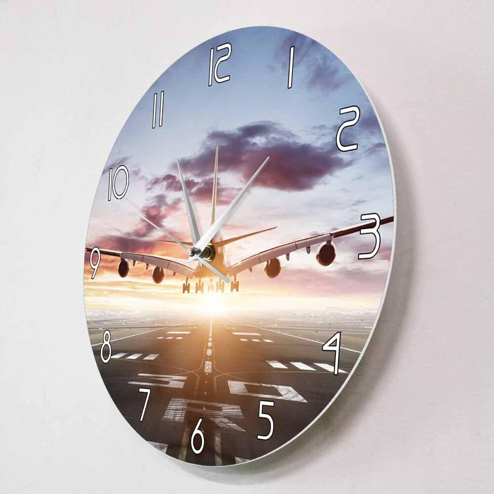 JET PLANE FLYING OVER RUNWAY MODERN WALL CLOCK THE AVIATOR