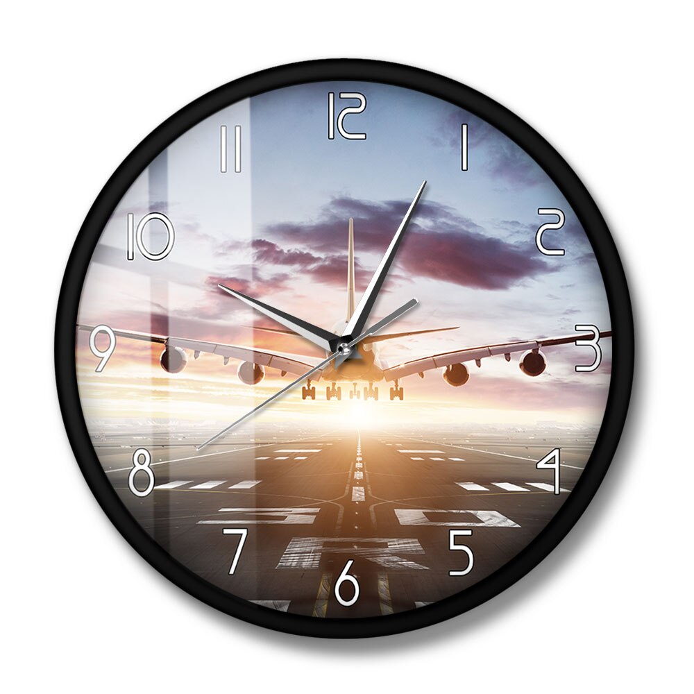 JET PLANE FLYING OVER RUNWAY MODERN WALL CLOCK THE AVIATOR