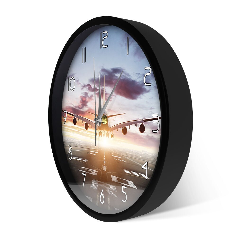 JET PLANE FLYING OVER RUNWAY MODERN WALL CLOCK THE AVIATOR