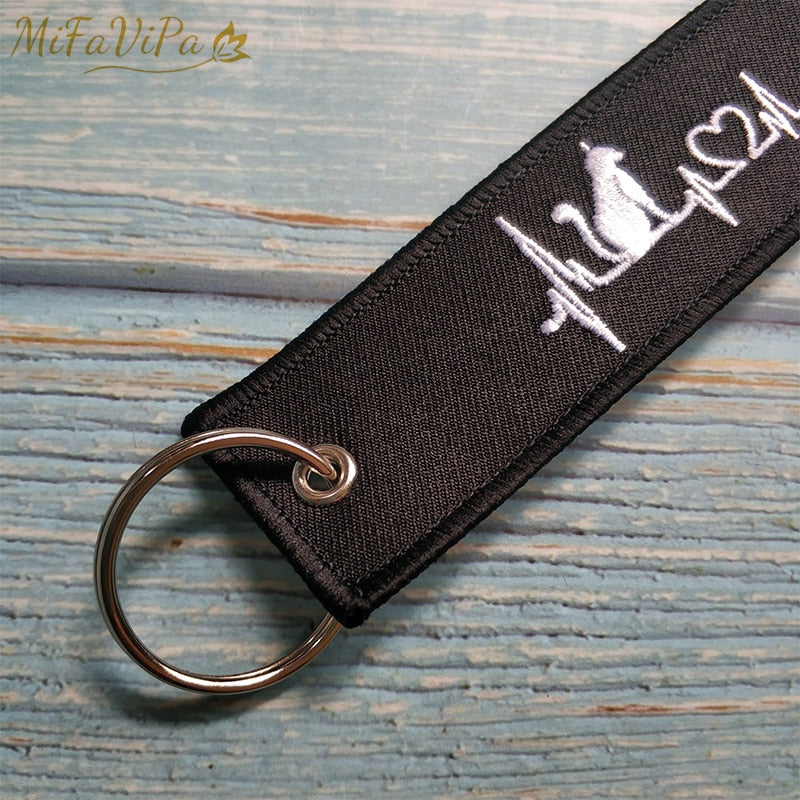 Embroidery Lovely CAT Keychain THE AVIATOR