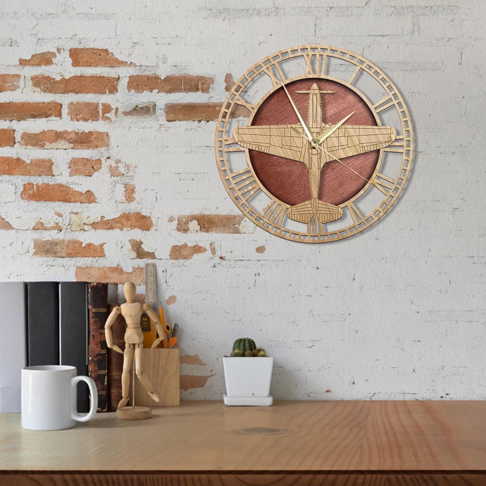 P-40 WARHAWK WOODEN WALL CLOCK THE AVIATOR